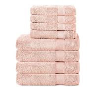 Komfortec Juego de 8 Toallas de Mano de 100% algodón, 4 Toallas de baño de 70 x 140 cm y 4 Toallas de Mano de 50 x 100 cm, Rizo Suave, Grande, Color Rosa