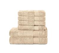 Komfortec Juego de 6 Toallas 100% Algodón - 2 Toallas de Baño 70 x 140 cm y 4 Toallas de Lavabo 50 x 100 cm - Juego de Toallas Suaves y Absorbentes - Beige