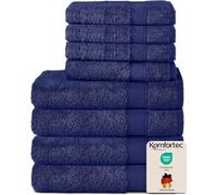 Komfortec Juego de 8 Toallas 100% Algodón - 4 Toallas de Baño 70 x 140 cm y 4 Toallas de Lavabo 50 x 100 cm - Juego de Toallas Suaves y Absorbentes - Azul Marino