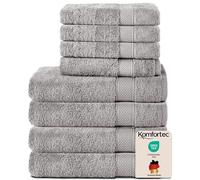 Komfortec Juego de 8 Toallas de Mano de 100% algodón, 4 Toallas de baño de 70 x 140 cm y 4 Toallas de Mano de 50 x 100 cm, de Rizo, Suaves, Grandes, Color Plateado