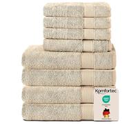 Komfortec Juego de 8 Toallas de Mano de 100% algodón, 4 Toallas de baño de 70 x 140 cm y 4 Toallas de Mano de 50 x 100 cm, Rizo Suave, Grande, Arena/Beige