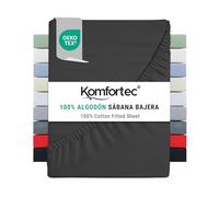 Komfortec Sábana Bajera Ajustable (180 x 200 cm, 100% algodón), Color Negro