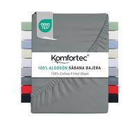 Komfortec Sábana Bajera Ajustable de 160 x 200 cm, 100% algodón, Color Gris