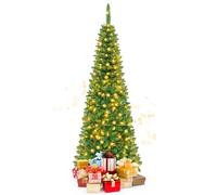 KOMFOTTEU 135/200/225 cm Árbol de Navidad Artificial con Luces LED, Árbol Navideña con Soporte de Metal, Árbol Decorativo de Navidad con Ramas de PVC, para Hogar, Tiendas (200 cm)