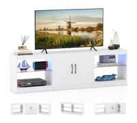 KOMFOTTEU 3 en 1 Mueble para TV de 85"con Luces LED, Soporte para TV con Estantes de Vidrio Ajustables, Mesa Bajo de 3 Piezas para Televisor para Salón, Dormitorio, 195 x 30 x 55 cm (Blanco)