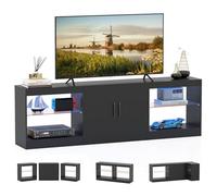 KOMFOTTEU 3 en 1 Mueble para TV de 85"con Luces LED, Soporte para TV con Estantes de Vidrio Ajustables, Mesa Bajo de 3 Piezas para Televisor para Salón, Dormitorio, 195 x 30 x 55 cm (Negro)