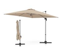 KOMFOTTEU 3x3m Sombrilla Terraza Exterior con Base Cruzada, Sombrilla Cuadrada Regulable en 5 Alturas y Giratoria a 360°, Parasol de Jardín Plegable con Protección UV, para Patio, Piscina (Beige)