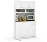 KOMFOTTEU Aparador Alto de Cocina con Estación de Carga, Alacena de Comedor con Cajón y Puertas, Mueble Almacenaje con Estantes Ajustables, Armario Buffet para Microondas, 100 x 40 x 181 cm, Blanco