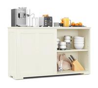 KOMFOTTEU Aparador Auxiliar Bajo de Madera, Armario de Cocina con Estante Ajustable y Puertas Correderas, Mueble Buffet para Comedor, Pasillo, 107 x 33 x 60 cm (Blanco)