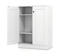 KOMFOTTEU Aparador Bajo con 2 Puertas, Mueble Buffet de 3 Niveles con 2 Estantes Ajustables, Armario de Almacenamiento con Kit Antivuelco, para Salón, Comedor, Entrada, 60 x 30 x 80 cm (Blanco)