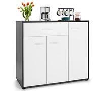 KOMFOTTEU Aparador con Cajón y 3 Puertas, Armario de Cocina con Estante Ajustable y Dispositivo Antivuelco, Mueble de Almacenamiento de Madera, Mueble Buffet Bajo, Blanco y Gris (88 x 40 x 80 cm)