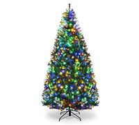 KOMFOTTEU Árbol de Navidad Artificial con Iluminación LED, 11 Modos de 2 Tipos de Cambio 5 Colores, Árbol Navideño con Ramas PVC, Soporte de Metal Plegable (210 cm)