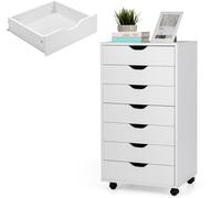 KOMFOTTEU Armario Archivador Móvil con 7 Cajones, Cajonera con 4 Ruedas Bloqueables, Cómoda Organizadora de Madera, Soporte para Impresora para Estudio, Oficina, Dormitorio, 48 x 40 x 88 cm, Blanco