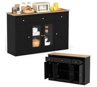 KOMFOTTEU Armario Bajo de Cocina, Mueble Buffet con 3 Cajones, 3 Armarios con Puertas, Aparador de Comedor con Estantes Ajustables, Mesa Bar para Microondas, 140 x 40 x 90 cm (Negro)