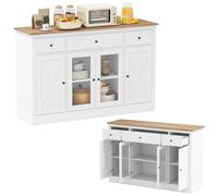 KOMFOTTEU Armario Bajo de Cocina, Mueble Buffet con 3 Cajones, 3 Armarios con Puertas, Aparador de Comedor con Estantes Ajustables, Mesa Bar para Microondas, 140 x 40 x 90 cm (Blanco)