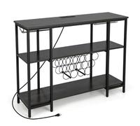 KOMFOTTEU Armario Bar de Vino de 3 Niveles, Botellero con con 2 Puertos USB y 2 Enchufes, Estantería de Almacenamiento para 15 Botellas con Portavasos, para Cocina, Salón, 113 x 35 x 85 cm (Gris)