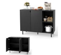 KOMFOTTEU Armario Buffet de Cocina, Aparador Bajo con 2 Puertas y 2 Compartimentos, Mueble Auxiliar con Estante Ajustable de 5 Niveles, Mueble de Almacenamiento con Protección Antivuelco (Negro)