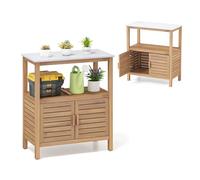 KOMFOTTEU Armario de Exterior de Madera Maciza, Aparador de Jardín con Tablero de Resina, Mueble de Almacenamiento con 2 Puertas y 2 Estantes Abiertos, Cobertizo para Balcón, Patio, 80 x 40 x 91 cm