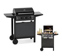 KOMFOTTEU Barbacoa de Gas con 3 Quemadores y Termómetro para Exterior, 24,000 BTU, Barbacoa con 2 Mesas Laterales, Parrilla de BBQ, 2 Ruedas para Jardín, Camping, Patio, 106 x 47 x 98 cm