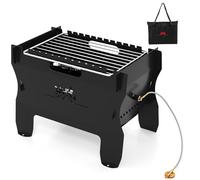 KOMFOTTEU Barbacoa Portátil 2 en 1 de Acero Inoxidable | Parrilla de Camping a Carbón, Gas, Leña y Pellets con Bolsa de Transporte para Picnic, Fiesta y Jardín