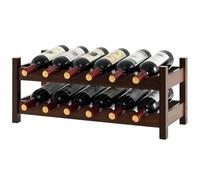 KOMFOTTEU Botellero de Bambú para hasta 12 Botellas, Estantería de Vino de Mesa con 2 Niveles, Sostenedor de Botella para Encimera, Despensa, Cocina, 62 x 24 x 25 cm