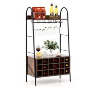 KOMFOTTEU Botellero para 18 Botellas, Estantería para Vino con Soporte para 15 Copas, Organizador de Botellas con Estantes Abiertos para Cocina, Comedor, Bar, 63 x 32 x 114,5 cm