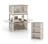 KOMFOTTEU Caja de Almacenaje Plegable de 3 Niveles, Contenedor de Plástico Transparente 292,5 L, Caja Organizadora Apilable con Carga de 45 kg, Armario para Dormitorio, Sala de Estar (Blanco)