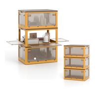 KOMFOTTEU Caja de Almacenaje Plegable de 3 Niveles, Contenedor de Plástico Transparente 292,5 L, Caja Organizadora Apilable con Carga de 45 kg, Armario para Dormitorio, Sala de Estar (Amarillo)