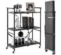 KOMFOTTEU Carrito de Cocina Plegable de 3 Niveles, Carro Auxiliar de Metal, Estantería para Microondas con Ruedas, Carro de Servicio, Carro de Almacenaje para Salón, Pasillo, 73 x 33 x 94 cm, Negro