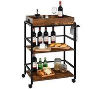 KOMFOTTEU Carrito de Servicio de 3 Niveles, Carrito de Cocina con Bandeja Extraíble, Carro Auxiliar con Ruedas y Asa, Carro de Almacenaje Industrial para Comedor, Salón, 73 x 40 x 93 cm