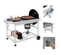 KOMFOTTEU Carro de Barbacoa para Parrillas de 18" y 22", Mesa Auxiliar para Barbacoa con Encimera, Rejilla Metálica, Cesta, Portarrollos y Cubo de Basura, Carrito de Servir para Jardín, Picnic