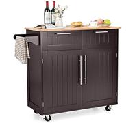 KOMFOTTEU Carro de Cocina con Ruedas, Carrito de Servicio de Madera, Isla de Cocina con Cajones, Armarios y Toallero, Mueble de Almacenaje para Comedor, Salón, 94 x 45,5 x 94,5 cm (café)