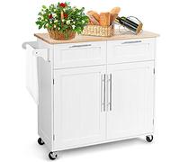KOMFOTTEU Carro de Cocina de Madera con Ruedas, Cajones, Armarios, Toallero | Carrito de Servicio, Isla de Cocina, Mueble de Almacenaje para Comedor, Salón, 94 x 46 x 95 cm, Blanco