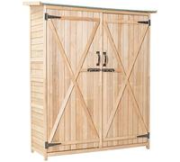 KOMFOTTEU Cobertizo de Jardín de Madera, Caseta de Herramientas Exterior con Estantes, Armario de Almacenaje Resistente con Techo de Asfalto Inclinado y Puertas Doble Cerradura, 140 x 50 x 162 cm