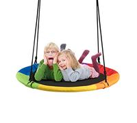 KOMFOTTEU Columpio Nido Infantil para Exterior, Columpio Colgante para Jardín con Altura Ajustable de 100 a 160 cm, Carga de 150 kg, Diámetro de 100 cm (Colorido)