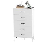 KOMFOTTEU Cómoda con 2/5 Cajones para Dormitorio, Cajonera de Madera con Patas de Metal, Armario de Almacenamiento para Salón, Oficina, Estudio, Blanco (con 5 cajones)