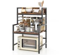 KOMFOTTEU Estante de Cocina de 2 Niveles, Soporte de Microondas con Patas Ajustables, Estantería con Marco de Metal, Mueble Auxiliar para Cocina, Bar, Carga de 50 kg, 52 x 42 x 78 cm, Marrón