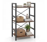 KOMFOTTEU Estantería de 3 Niveles, Librería de Esquina con Marco Metálico, Estante de Almacenamiento Vertical con Barras Reforzadas y Dispostivos Antivuelco, 42 x 28 x 71 cm (Marrón)