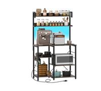 KOMFOTTEU Estantería de Cocina con Iluminación LED y Enchufes, Soporte de Microondas de 5 Niveles, Mueble Auxiliar con Marco de Metal y Dispositivo Antivuelco, 90 x 40,5 x 147 cm