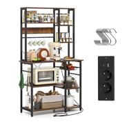 KOMFOTTEU Estantería de Cocina de 9 Niveles, Soporte para Microondas de Madera con Marco de Metal, Estante de Panadería con Cesta y Ganchos, Mueble Auxiliar para Comedor, Salón, 99 x 40 x 170 cm