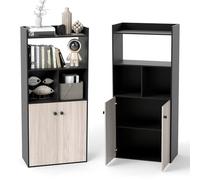 KOMFOTTEU Estantería de Madera de 3 Niveles, Librería Alta con 4 Estantes Abiertos y Armario con 2 Puertas, Mueble de Almacenamiento para Salón, Dormitorio, Estudio, 60 x 30 x 140 cm (Negro)