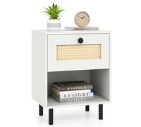 KOMFOTTEU Juego de 1/2 Mesitas de Noche para Dormitorio, Mesa Auxiliar con Cajón, Compartimento Abierto, Patas Metálicas, Mesa Cabecera con 2 Dispositivos Antivuelco, 40 x 30 x 52 cm (1)