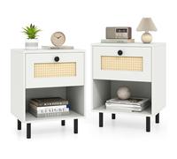 KOMFOTTEU Juego de 1/2 Mesitas de Noche para Dormitorio, Mesa Auxiliar con Cajón, Compartimento Abierto, Patas Metálicas, Mesa Cabecera con 2 Dispositivos Antivuelco, 40 x 30 x 52 cm (2)
