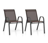 KOMFOTTEU Juego de 2/4 Sillas de Jardín, Silla Apilable Terreza Exterior de Tela con Marco de Metal, Sillón de Comedor con Reposabrazos y Respaldo Alto, Carga 150kg, 56 x 70 x 84 cm (2, Marrón)