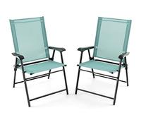 KOMFOTTEU Juego de 2/4 Sillas Plegables de Jardín, Sillas de Tela con Respaldo Alto y Reposabrazos, Sillones de Balcón con Marco de Metal, Carga de 150 kg, 65 x 60 x 93 cm (Verde x 2)