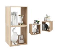 KOMFOTTEU Juego de 2 Cubos de Almacenamiento, Organizador de Madera Combinable, Estantería Modular con Dispositivo Antivuelco, Librería Apilable para Sala de Estar, Dormitorio, Natural