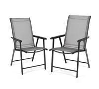 KOMFOTTEU Juego de 2 Sillas de Jardín Plegables, Silla de Comedor con Respaldo Alto, Sillones de Tela Portátiles con Carga de 150 kg, para Terraza, Balcón, Playa 68 x 59 x 93 cm (Gris)