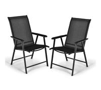 KOMFOTTEU Juego de 2 Sillas de Jardín Plegables, Silla de Comedor con Respaldo Alto, Sillones de Tela Portátiles con Carga de 150 kg, para Terraza, Balcón, Playa 68 x 59 x 93 cm (Negro)