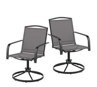 KOMFOTTEU Juego de 2 Sillas Giratorias 360°, Mecedora de Exterior con Reposabrazos y Respaldo Alto, Sillones de Comedor con Base de Metal, Carga 150kg, para Piscina, Balcón, 66 x 56 x 93 cm (Gris)