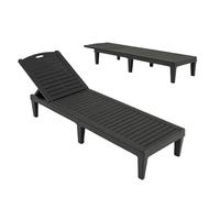 KOMFOTTEU Juego de 2 Tumbonas de Jardín de PP, Silla Reclinable con Respaldo Ajustable de 5 Niveles, Chaise Longue con Carga 160 kg, Baño de Sol, para Balcón, Terraza, 156 x 55 x 83 cm (Negro)